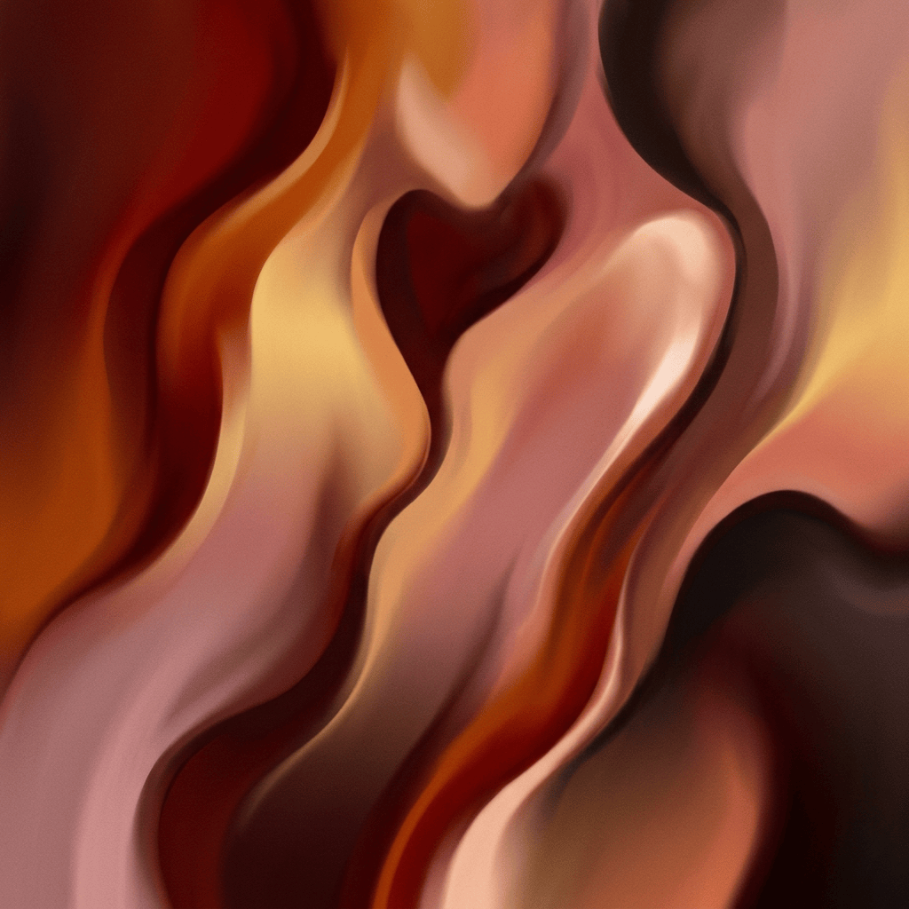 Abstract flowing shapes with warm tones of brown, orange, and beige
