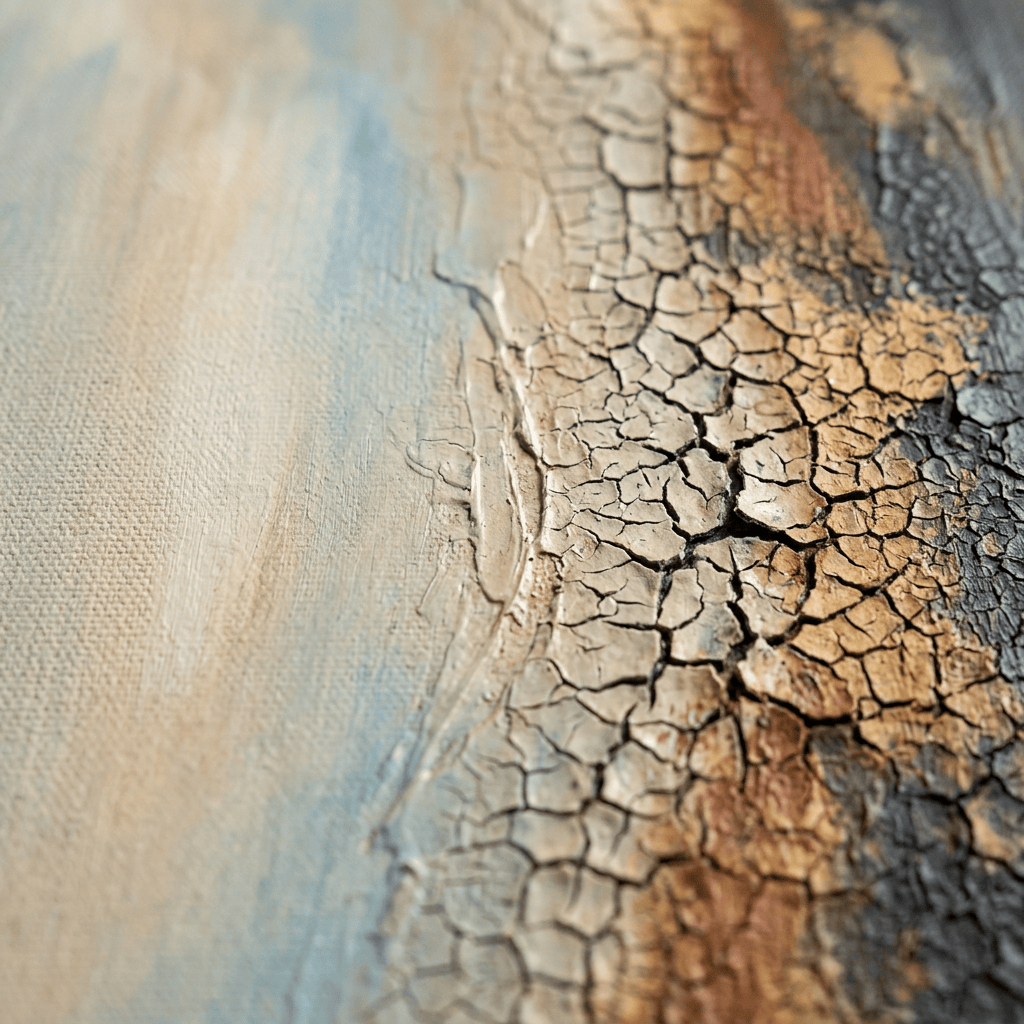 Canvas transitioning smooth to cracked textured surface
