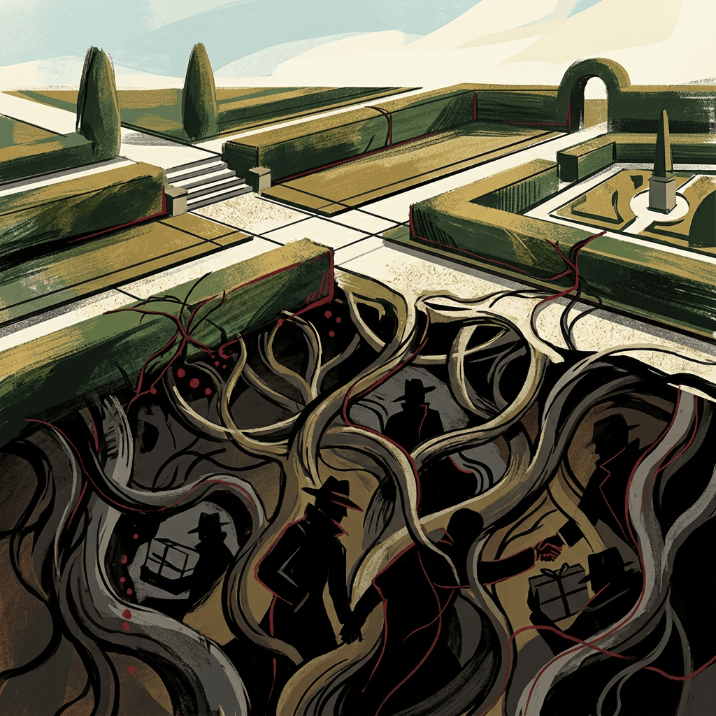 Abstract estate hedges, roots, and secret pathways